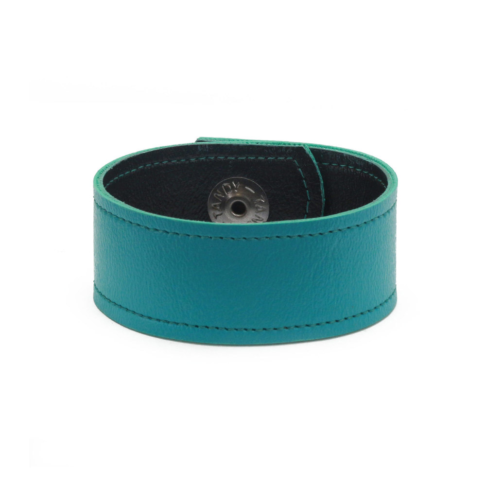 Leather & Faux Leather Vegan Faux Leather Cuff Bracelet 1" Turquoise with Stitching, 7" Long